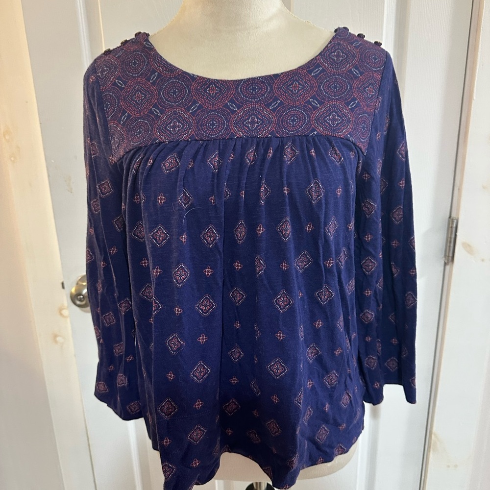 Lucky Brand Navy and Coral Patterned Fabric